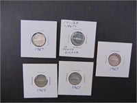 5 - 1967 Canadian Ten Cent Coins