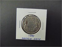 1941 ND Canadian Fifty Cent Coin