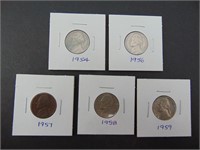1954 1956 1957 1958 1959 American Nickels