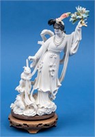 Ivory Chinese Figurine on Wood Stand