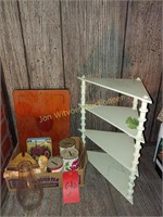 Ad cans, cutting board, small  corner shelf