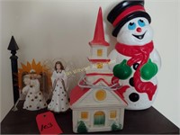 Blow Mold Snowman and Church