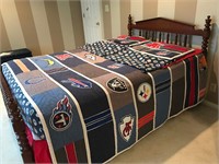 Antique Queen Maple Spindle Bed & NFL Bedding
