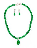 Jewelry Sterling Silver Jade Necklace and Earrings