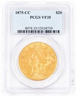 Coin 1875-CC $20 Gold PCGS VF35