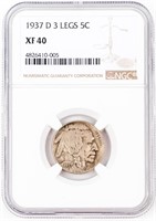 Coin 1937-D Three Leg Buffalo NGC XF40