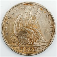 Coin 1853 Seated Liberty Half Dollar Choice XF+
