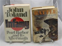 (2) WW2 THEME BOOKS, SIGNED JOHN TOLAND-INFAMY, BA