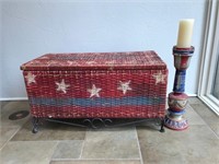 Red W&B Wicker Chest & Pillar Candle Holder