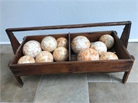 Antique Wooden Crate w Mosaic Balls