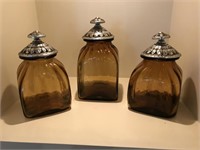 Mexican Amber Glass Cannister Set w Lids