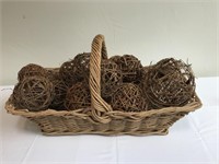 Large Wicker Basket of Grapevine Globes