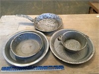 5 Antique Graniteware Pans & Pots