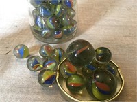 Vintage Jar of Marbles & Figural Bottle