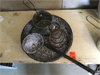 Antique Graniteware bowl, Pan, Glass Juicer
