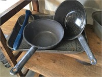 Antique Graniteware Pans,  Pan, Masher, Ricer