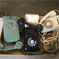 Box of vintage phones, 1 Black Bakelite