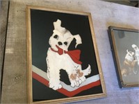 Vintage Reverse Paint Fabric Dog Picture