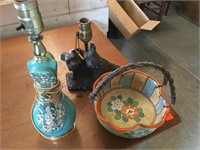 MCM Lamp, Scottie Dogs Lamp, Oriental Pottery bask