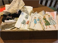 Box of vintage patterns and fabric