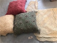 (3) Crochet Accent Pillows & Doilies