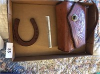 Leather Purse, Swedish Comb, & Horse Shoe Decor