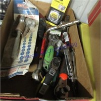 Tool assortment , ratchets, pliers, 10'tape