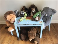 Children's Table, 2 Chairs & Stuffed Friends