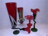 Art Glass In Red & Green