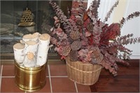 logs in container, arrangement & pineapple trivet