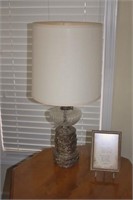 brass style lamp & small framed picture