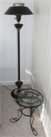 black floor lamp & small black glass top stand