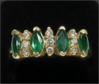 14K Yellow gold marquise cut emerald four stone