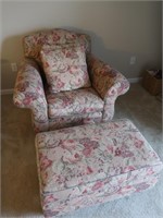 Large Ethan Allen Upholstered Chair & Ottoman
