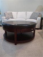 Round Leather Top Coffee Table w/Pull Outs/Wheels