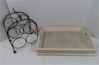 Wine Rack & Bamboo Bottom Serving Tray