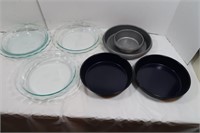 3 Pyrex Glass Pie Plates, Cake Pans