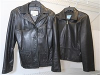 2 Nine West Black Leather Coats-Lightly Worn-Med