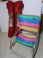 2 Folding Chairs w/Bags, 2 Beach Chair