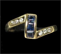14K Yellow gold square cut channel set blue