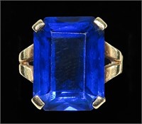 14K Yellow gold emerald cut blue gemstone ring,
