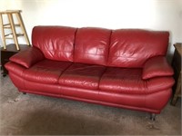 Contemporary Red Leather 3 Cushion Sofa and