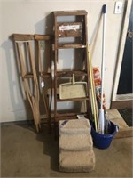 5' Wooden Step Ladder, Crutches, Mops, Etc.