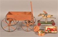 Antique Wood Child's Wagon and Pull Toy.