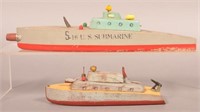 Two Keystone Painted Wood Boat Toys.