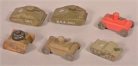 Six Vintage Painted Wood Army Tanks.