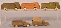 Five Various Vintage Auburn Rubber Trucks.