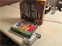 lego sail boat, castle block set, metal letter J