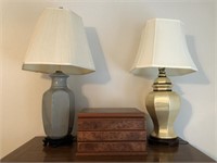 Pair of Lamps and Jewelry Box w/Men's Jewelry