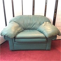 Teal Colored Leather Oversize Arm Chair
